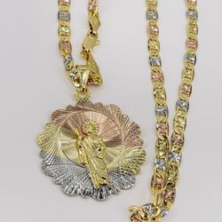 San Judas Tadeo y cadena chapado en orò 18k/San Judas Tadeo and 18k gold plated chain