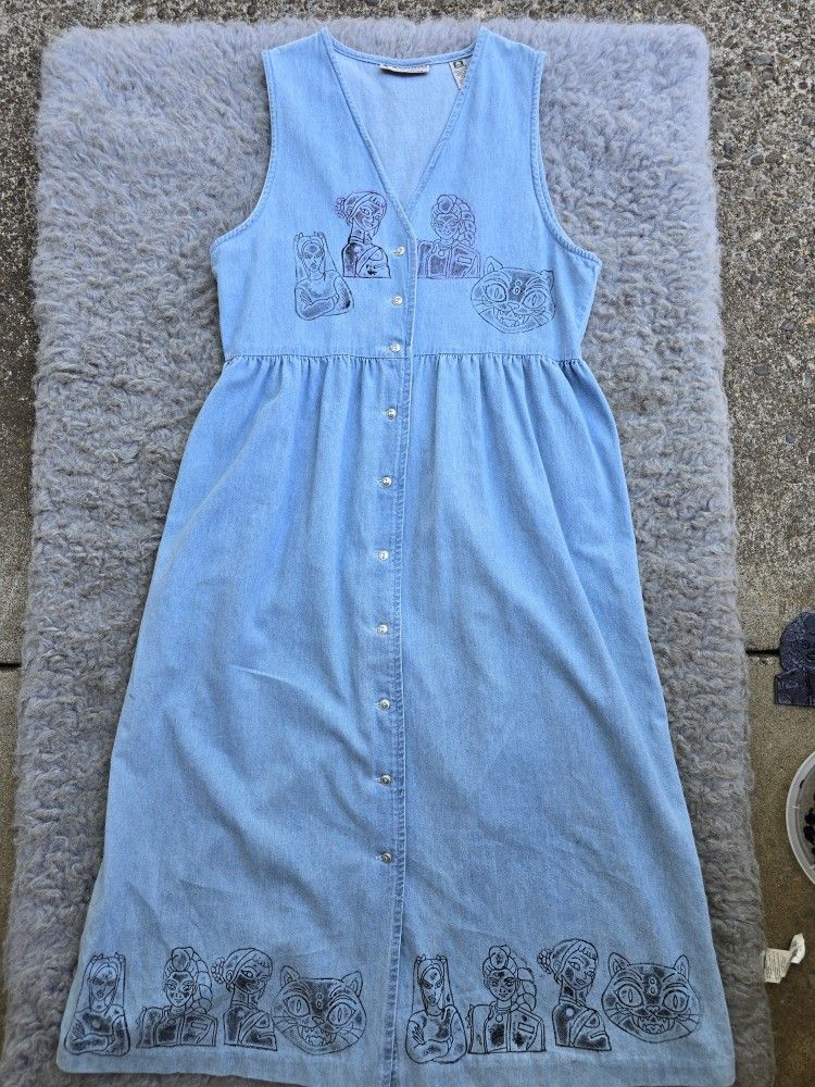 Vintage Marsh Landing Sleeveless Button Denim Maxi Dress
Customized by me with KPop Demon Hunters