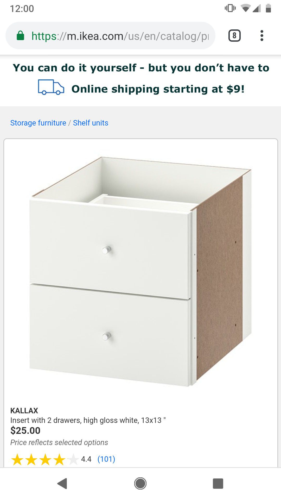 KALLAX Insert with 2 drawers, high gloss white, 13x13 - IKEA