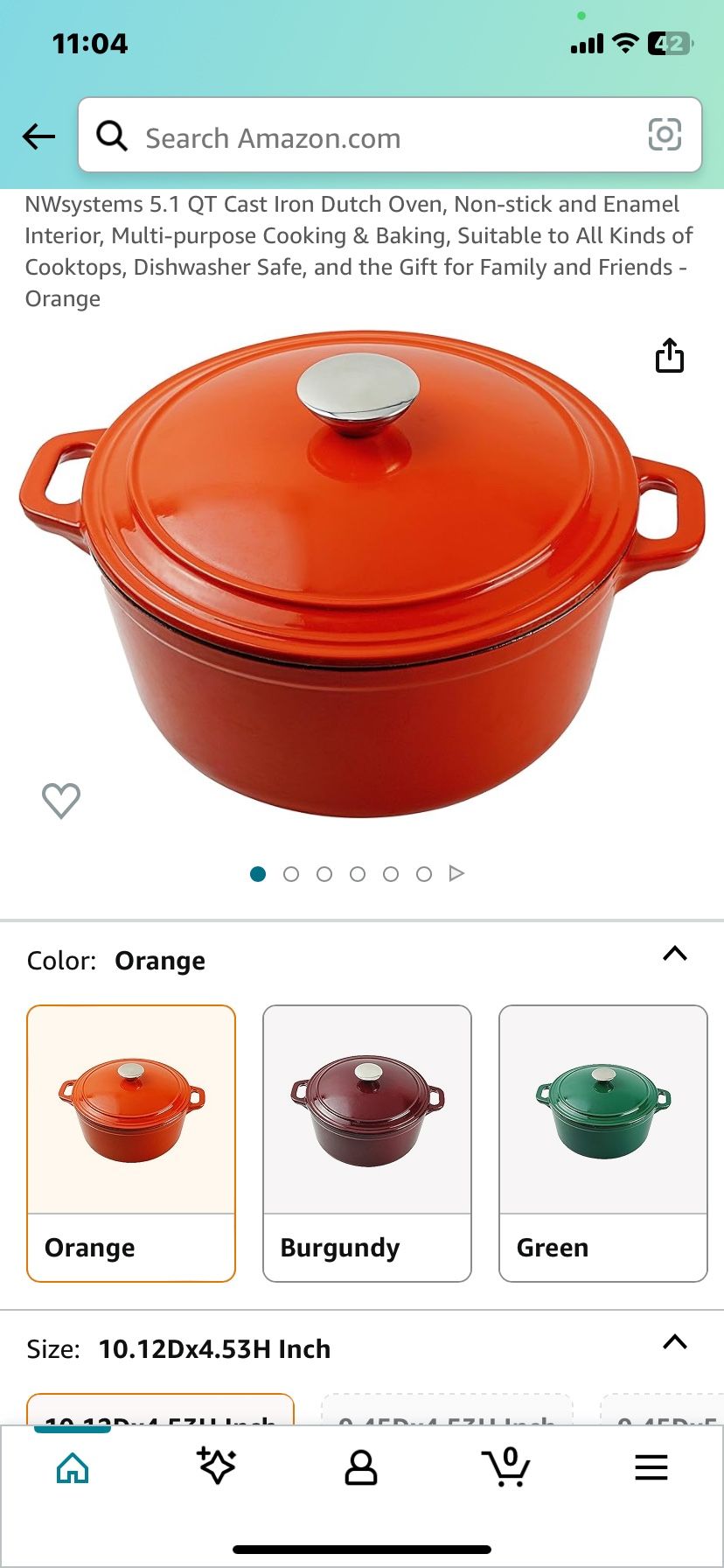 NWsystems 5.1 QT Cast Iron Dutch Oven, Non-stick and Enamel Interior, Multi-purpose Cooking & Baking, Suitable to All Kinds of Cooktops, Dishwasher Sa