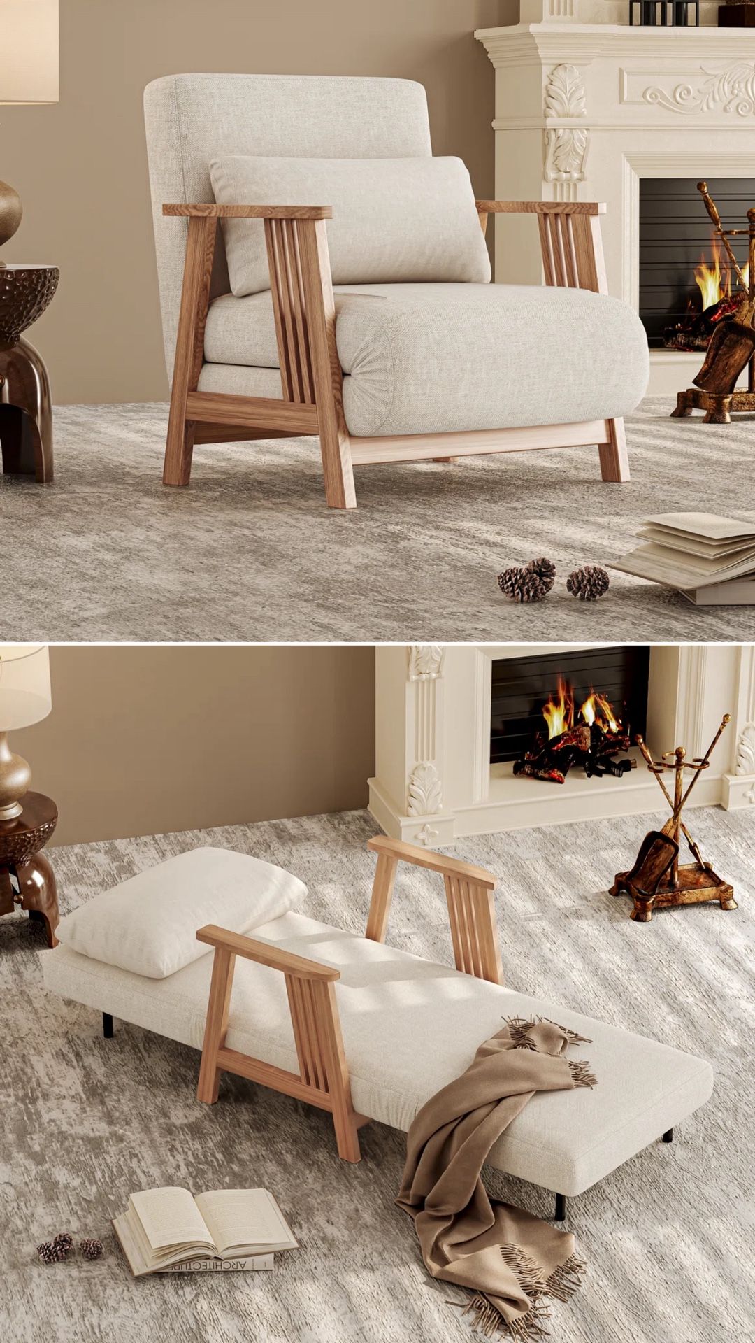 Castino Armchair Futon Chair Sofa Bed With Solid Wood Frame
