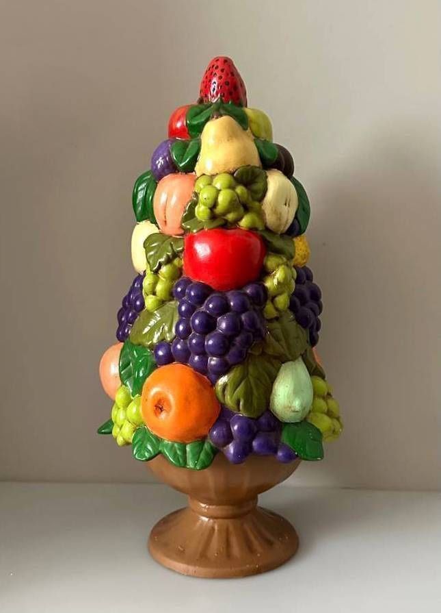 Vintage Mid 20th Century Holland Mold Colorful Ceramic Topiary Fruitmas Tree Centerpiece Decor