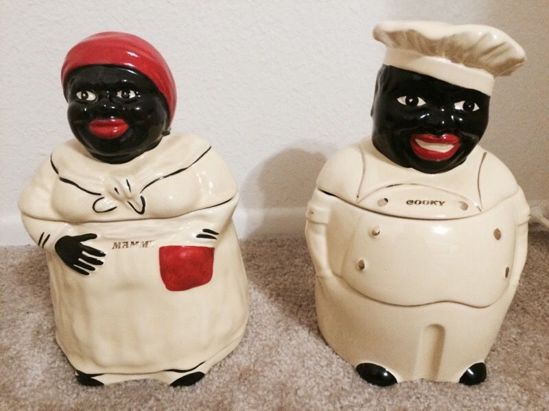 1940s McCoy Pearl China "Mammy & Cooky" Americana Blackface Cookie Jars