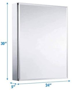 Movo Medicine Cabinet with mirrow, 24x30 Inch. Aluminum. Surface Mount or Recess Installation.
