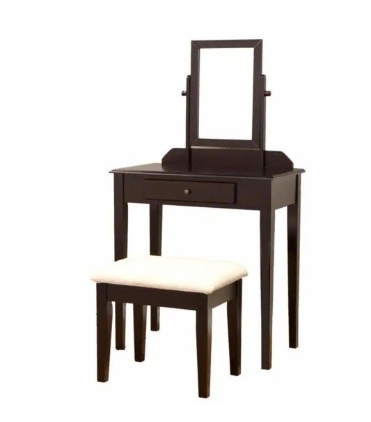 New Espresso Vanity Set – Sealed in Box w/ Mirror & Stool