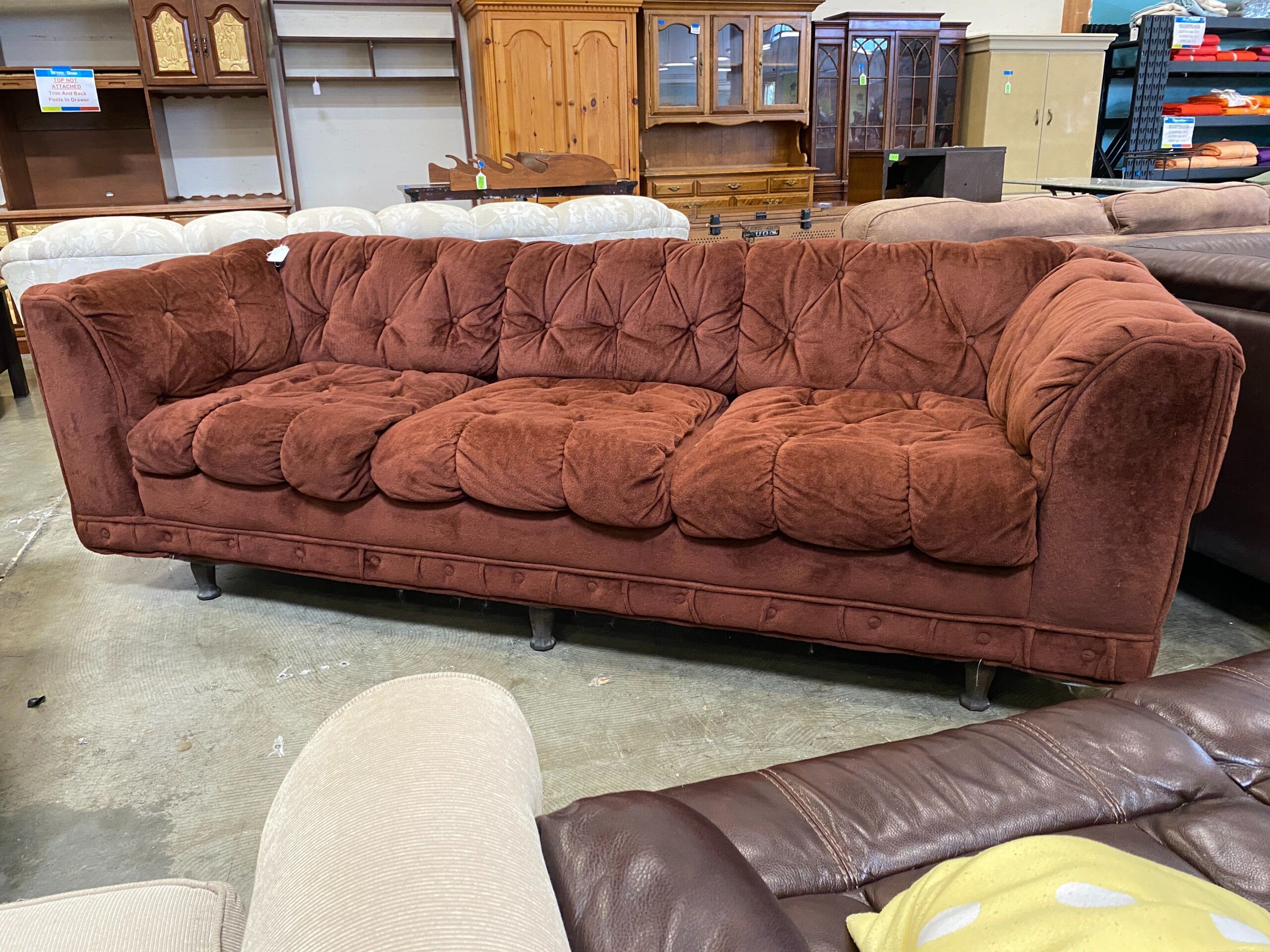 LEVITZ Vintage Fuzzy Brick Red Upholstered Sofa