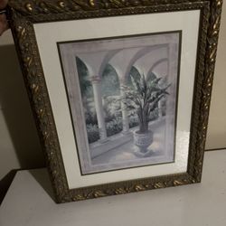 Elegant Framed Tuscan Garden Wall Art – Large Vintage-Style Gold Frame