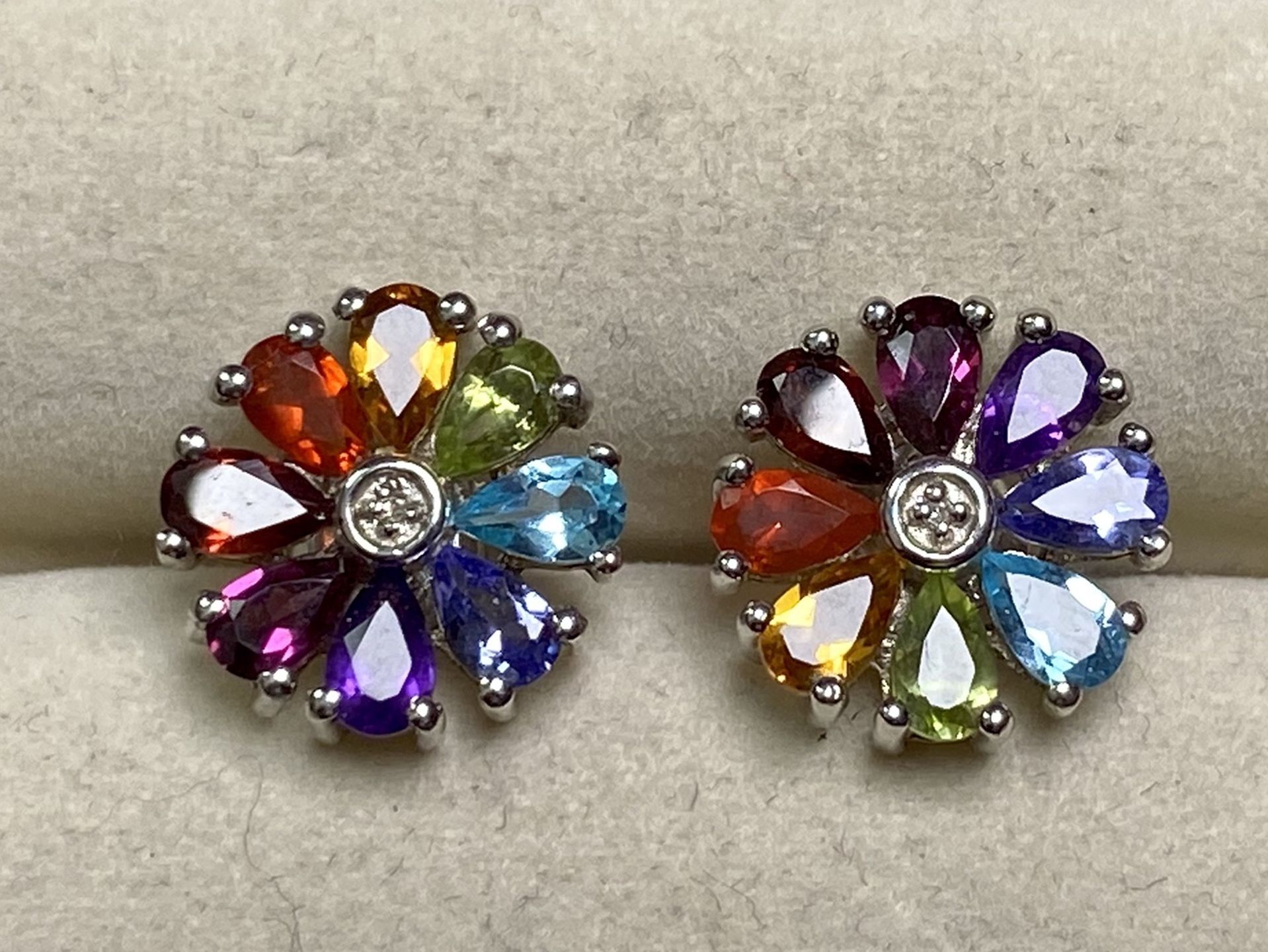 NYC II Multi Gemstone Rainbow Flower Stud Earrings