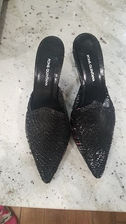 Pon Quintana black woven leather slip-ons with chrome heels just replace the Hills brand new rubber