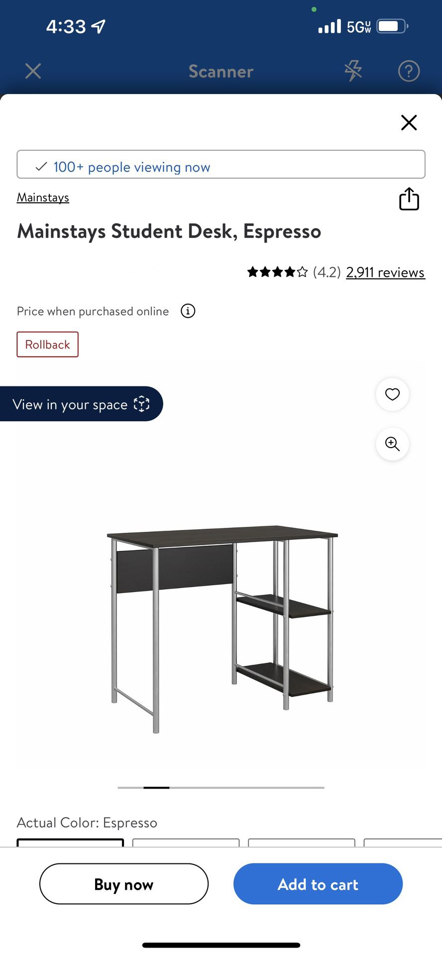 Mainstays Student Desk, Espresso New in box  Pm if interested 