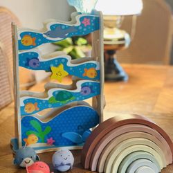 Melissa And Doug & Wooden Stacking Rainbow Toddler Baby Montessori Toy Lot