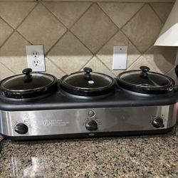 GE Stainless Triple Slow Cooker Crock Pot —new Condition