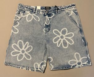 WeSC Denim Carpenter Shorts Daisy AOP Brand New BNWT