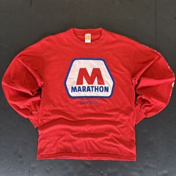 Red 1980s Marathon Texas City, TX Long Sleeve Shirt