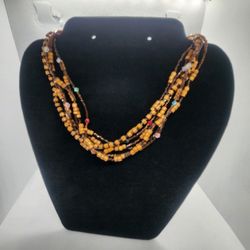 Vintage Wood Bead Choker Necklace 