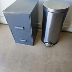 File cabinet and trash can