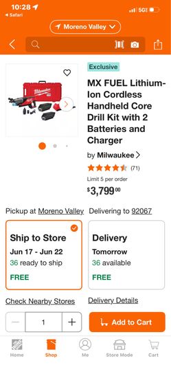 Milwaukee cordless core drill