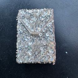 Vintage 1960s JEM Silver Sequin Beaded Case Coin Purse