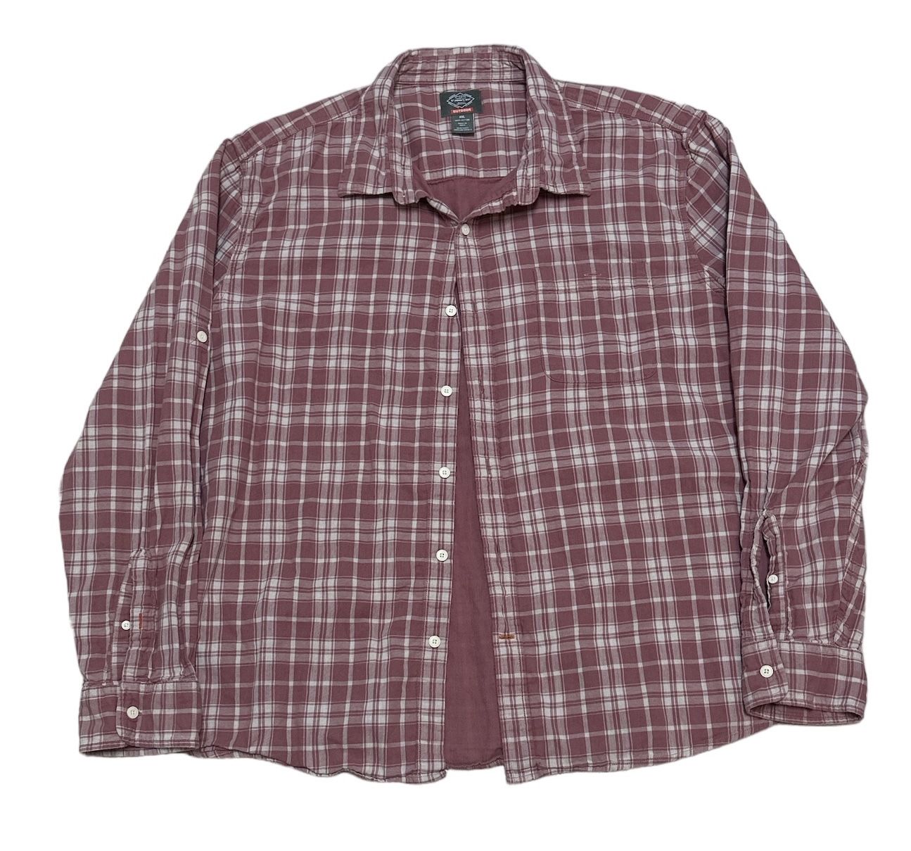 St. John’s Bay Men’s Button Up XXL Maroon Plaid Outdoor Shirt Long Sleeve Casual