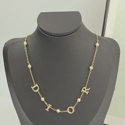 Rhinestone Four Letter Pearl Necklace