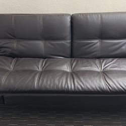 Black Leather Futon Couch Sofa