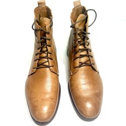 Men's Tan Brown Leather Ankle Boots Lace Up US 9 EU 42 Cap Toe
