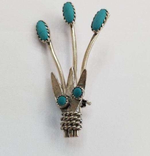 Sterling Silver And Tourquoise Pin