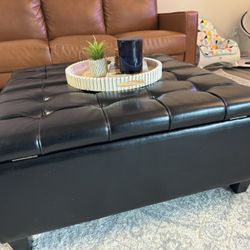 Black Faux Leather Ottoman/Coffee Table with Storage