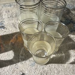 Vintage Frosted Silver Rimmed Libby Drinking Glasses