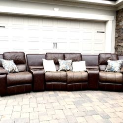 Brown Leather Recliner Sectional 