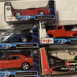 Lot of 4 Maisto 1:24 Diecast Cars Mustang GT Challenger SRT8 Ford Fusion + Chevy Truck