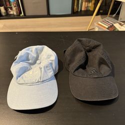 Set of 2 Adidas Strapback Hats – Trefoil & Performance Logo (Black & Light Blue)