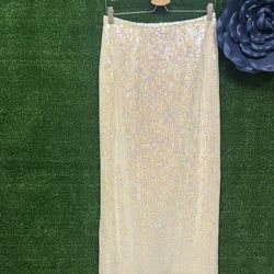 Simon Chang white long sequin skirt size 10 