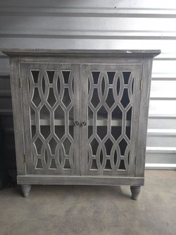 Small, gray-washed server cabinet