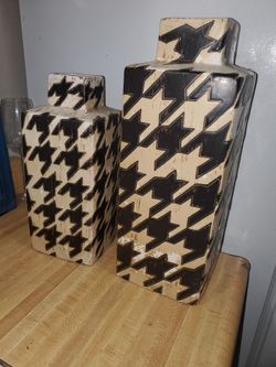 Black White Houndstooth Square Ceramic Vase Preppy Terracotta Set