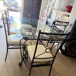 Heavy Wrought Iron Dining Set – Glass Table + 6 Chairs 