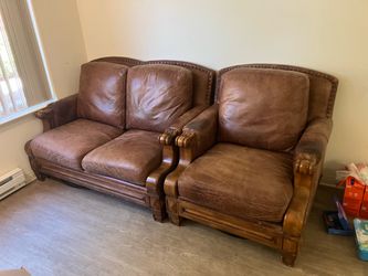 vintage leather and wood couches