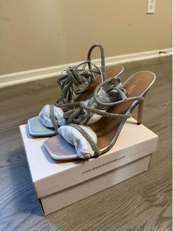 Sparkly wrap around silver heels