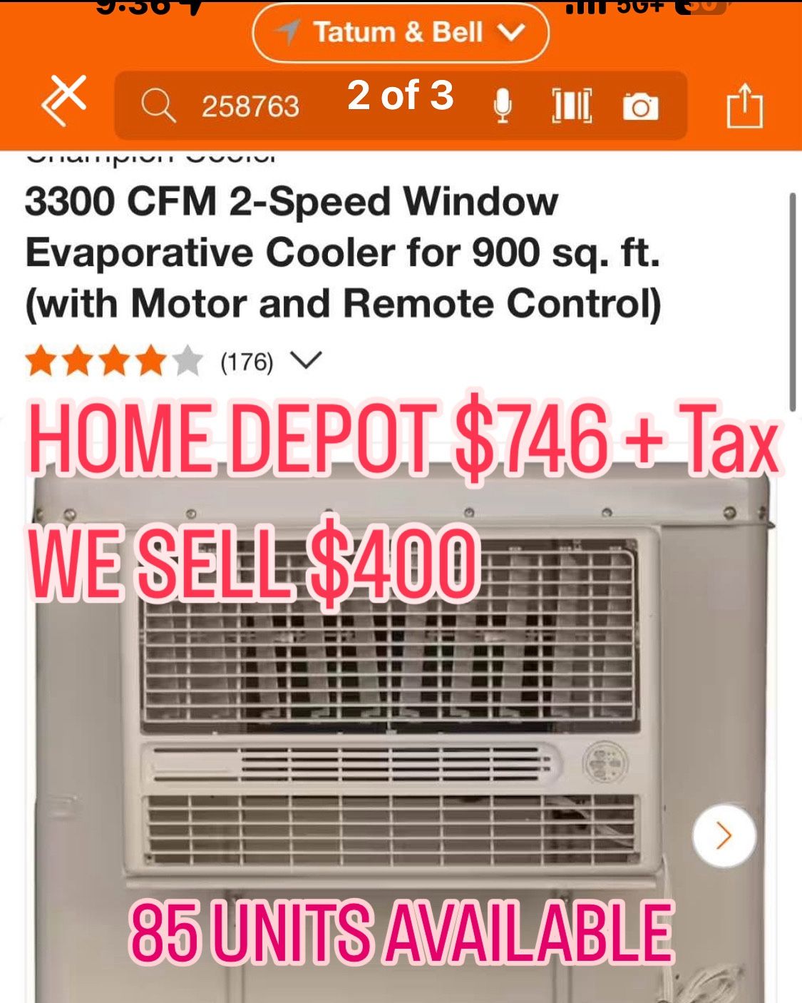 3300 CFM Speed Window Evaporative Cooler for 900 (with