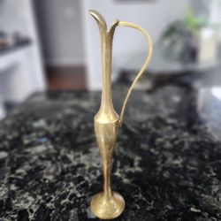 vintage etched brass pitcher vase or ewer