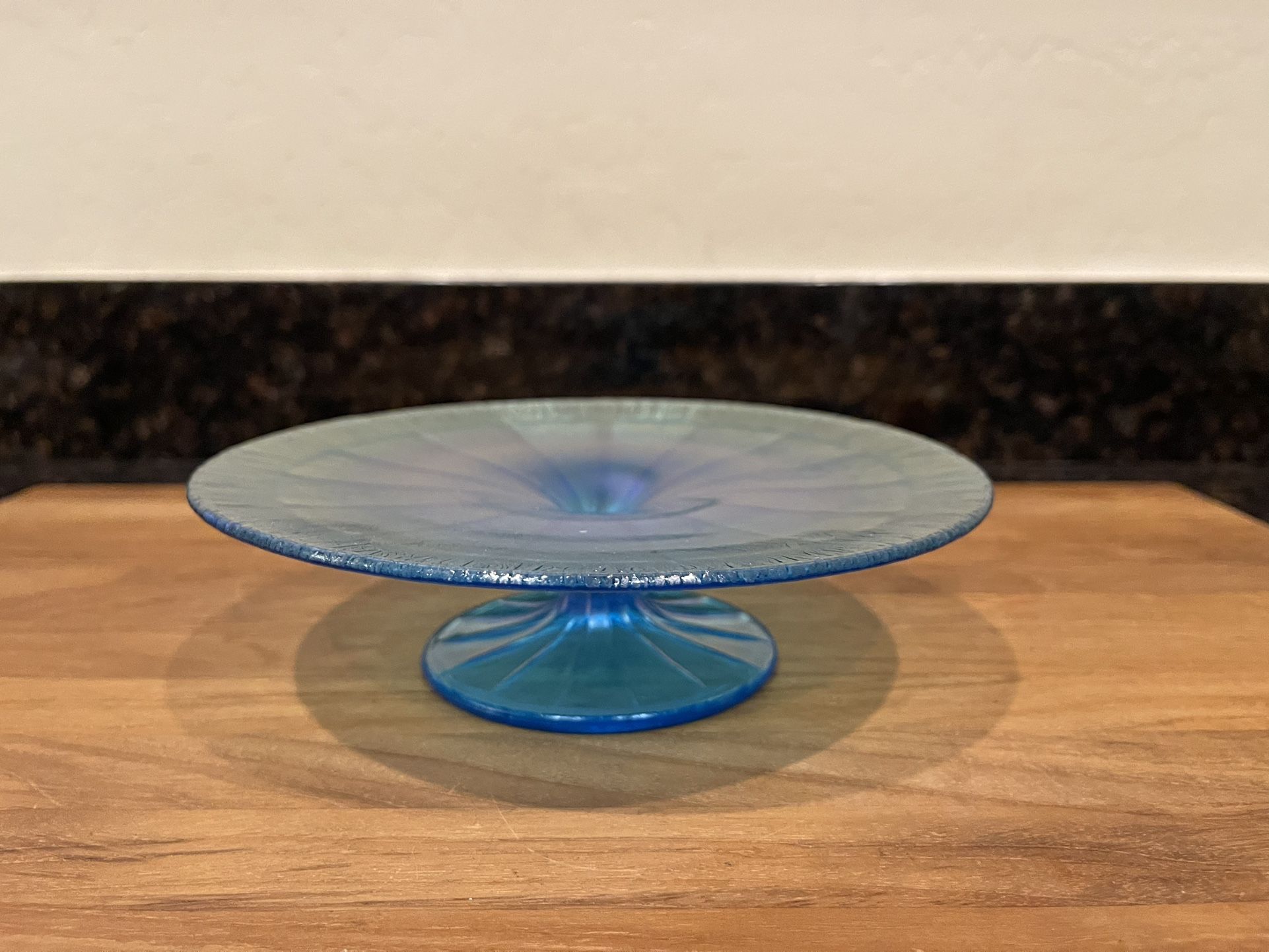 Vintage Fenton Iridescent BLUE Footed Compote