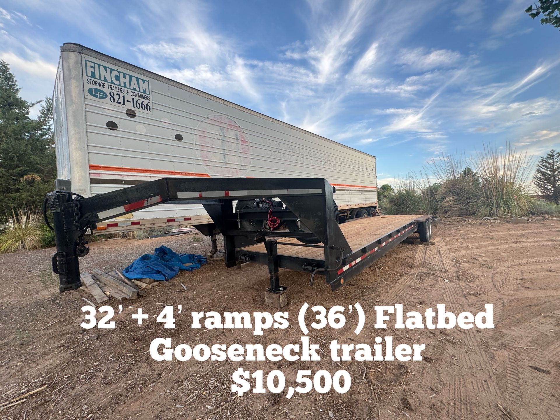 32’ + 4’ ramps (36’) Flatbed Gooseneck trailer $10,500