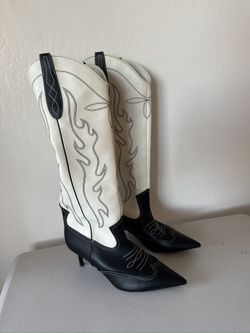 INC International Concepts Black and White Heeled Boots