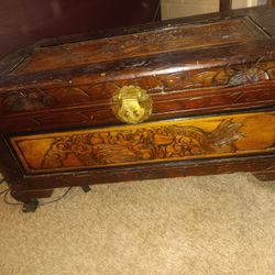 Antique Solid Wood Trunk For Sale 