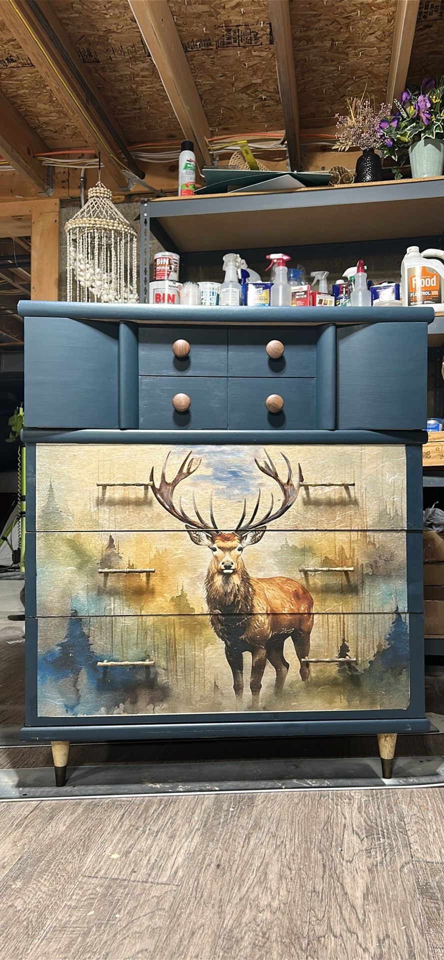 Deer Art Dresser , Freshly Sanded , Painted And New Again.