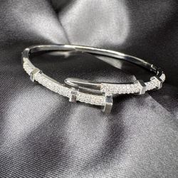 Silver Cubic Zirconia Spiral Nail Bracelet 