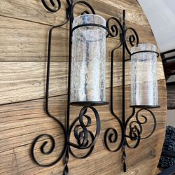 A Pair Of Large Wrought Iron Wall Sconces Candle Holders 