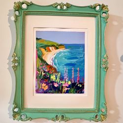 Original Oil Paintings  Big Sur Beach Abstract Flowers Colorful Art Decor 