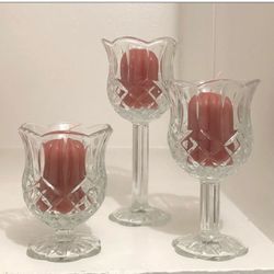 Home Interiors and Gifts Glass scalloped Tulip Votive Stem Candle Holders