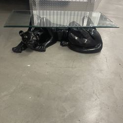 Vintage Black Panther Base & Glass Coffee Table 